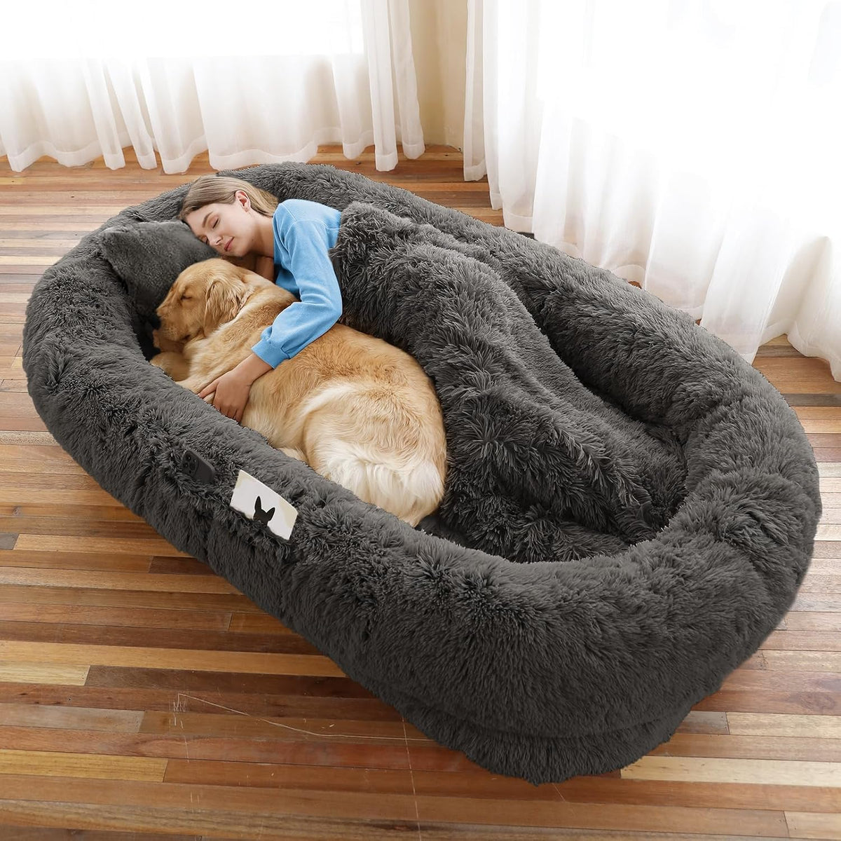 WROS Human Dog Bed for Adult, 71"x45"x12" Giant Calming Nest Beds, Grey