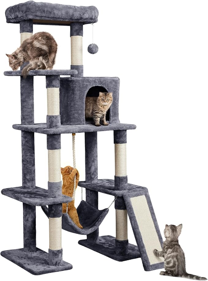 Yaheetech 63in Sturdy Large Cat Tree for Indoor Heavy Cats, Tall Tower