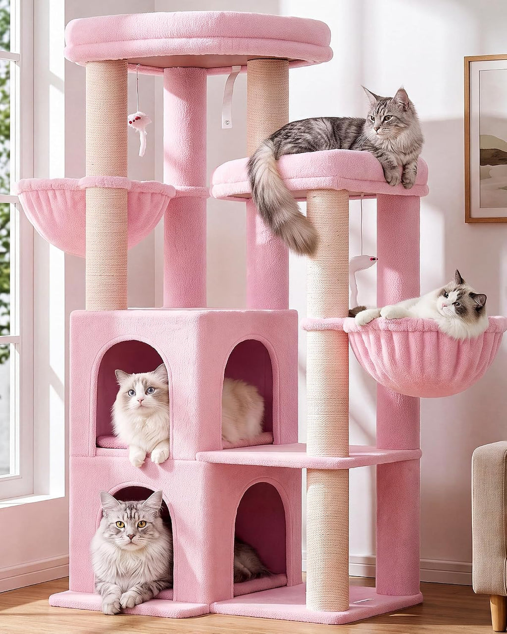 Globlazer Cat Tree Tower for Indoor Cats Large Adult, FC50, Light Grey