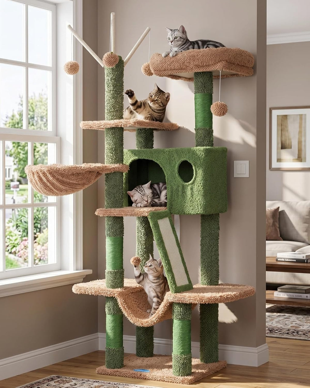 Hey-brother Cat Tree Tower with Padded Platform Bed, Hammock, MPJ019-SG