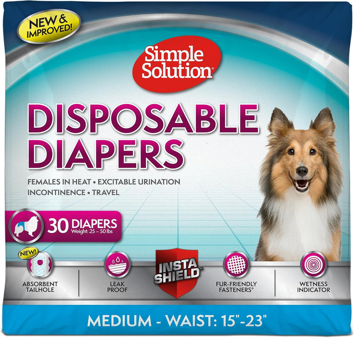 Simple Solution Female Dog Diapers, Disposable Dog Diapers, M, 30 Count