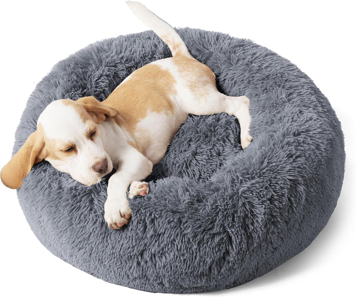 Bedsure Calming Dog Bed Medium Size Dog Donut Washable Pet Bed,30ins Camel