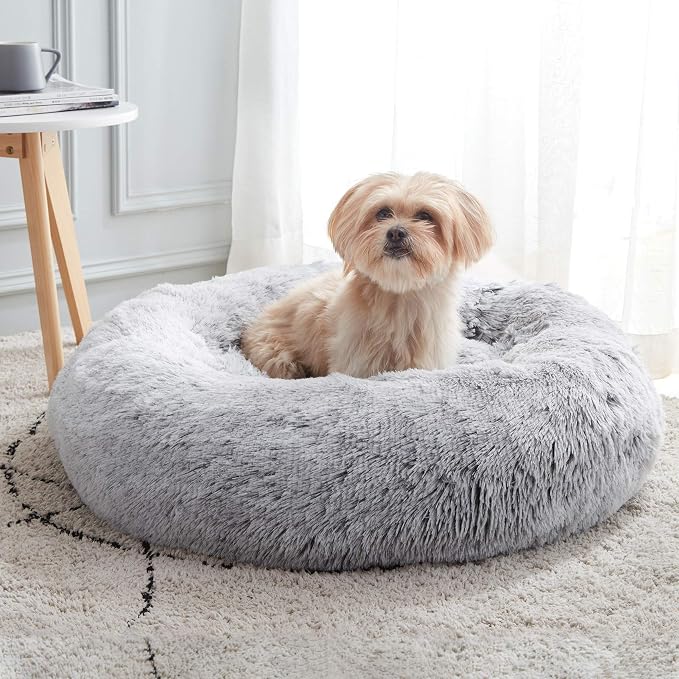 Calming Dog Bed & Cat Bed Washable Puppy Bed,24" Light Grey