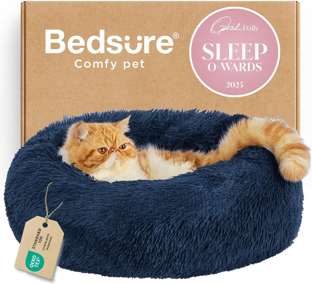 Bedsure Calming Dog Bed Medium Size Dog Donut Washable Pet Bed,30ins Camel