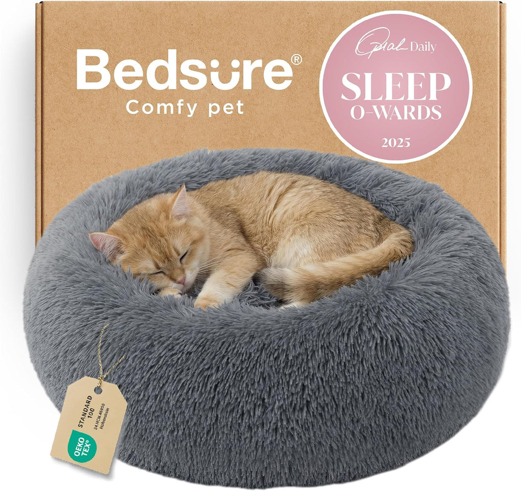 Bedsure Calming Dog Bed Medium Size Dog Donut Washable Pet Bed,30ins Camel
