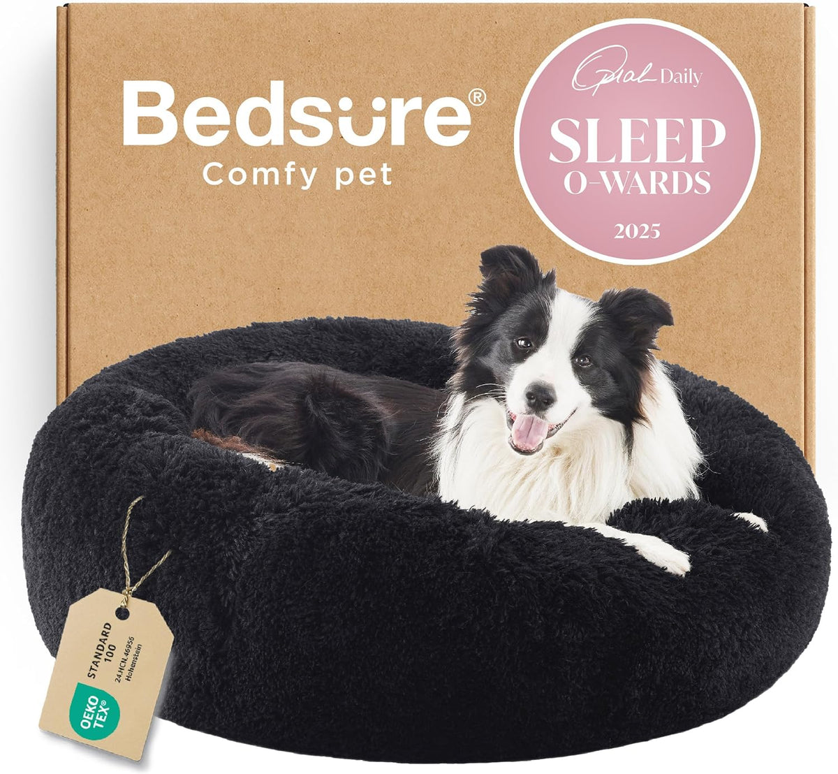 Bedsure Calming Dog Bed Medium Size Dog Donut Washable Pet Bed,30ins Camel
