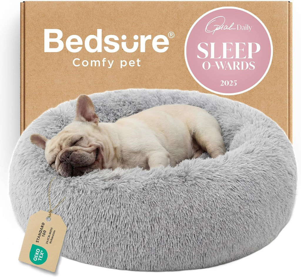Bedsure Calming Dog Bed Medium Size Dog Donut Washable Pet Bed,30ins Camel