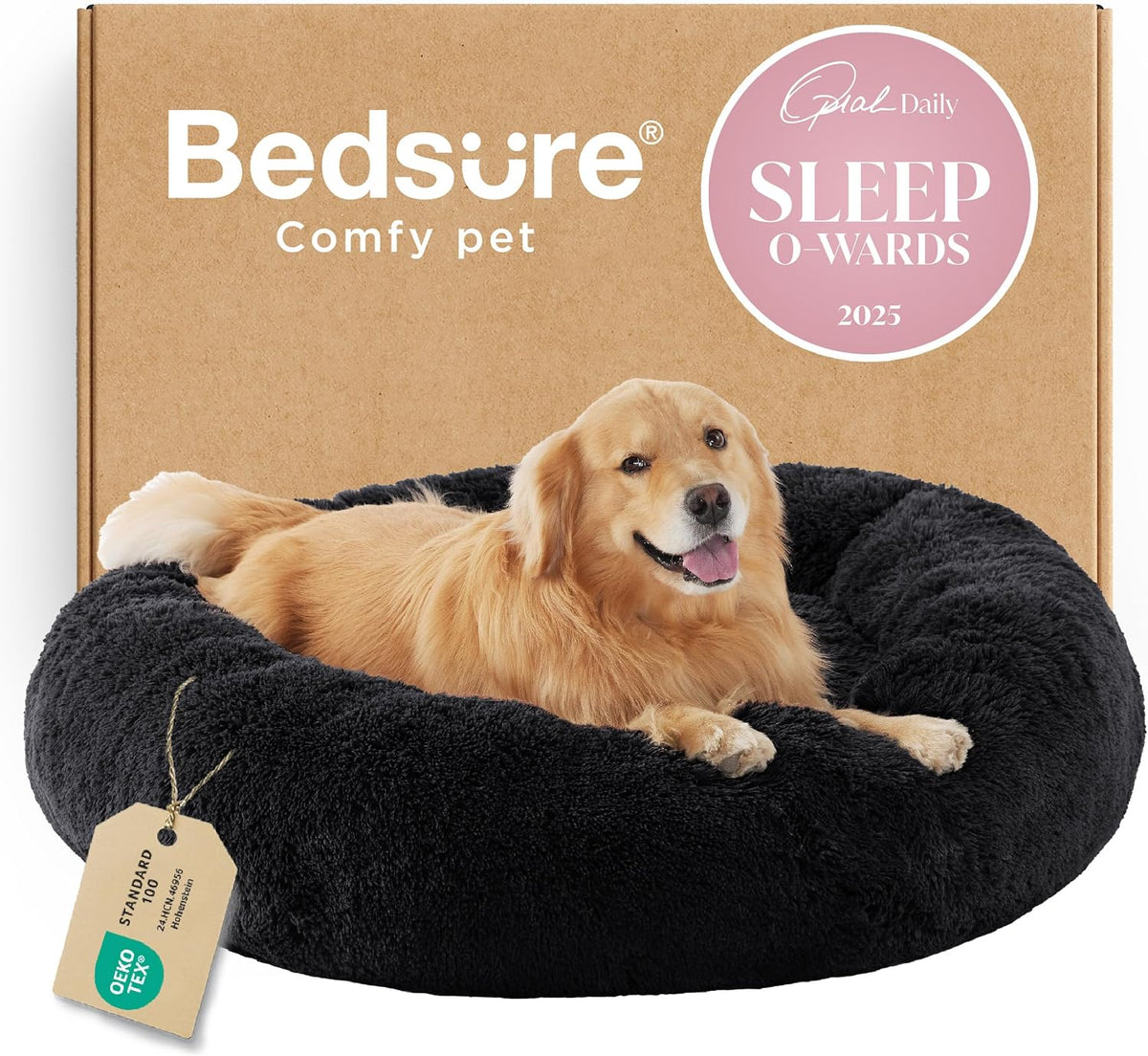 Bedsure Calming Dog Bed Medium Size Dog Donut Washable Pet Bed,30ins Camel