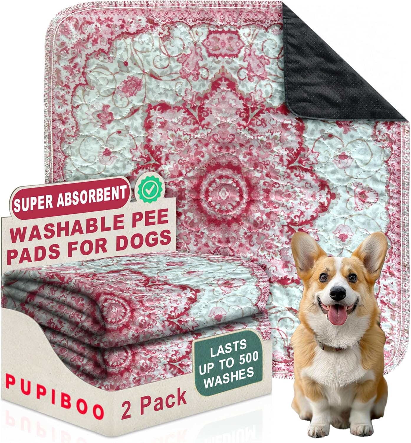 PUPIBOO Washable Pee Pads for Dogs and Cats - Super Absorbent Reusable Puppy Training Pads - 100% Waterproof, Leak-Proof & Non-Slip Whelping Pads for Pet Housebreaking
