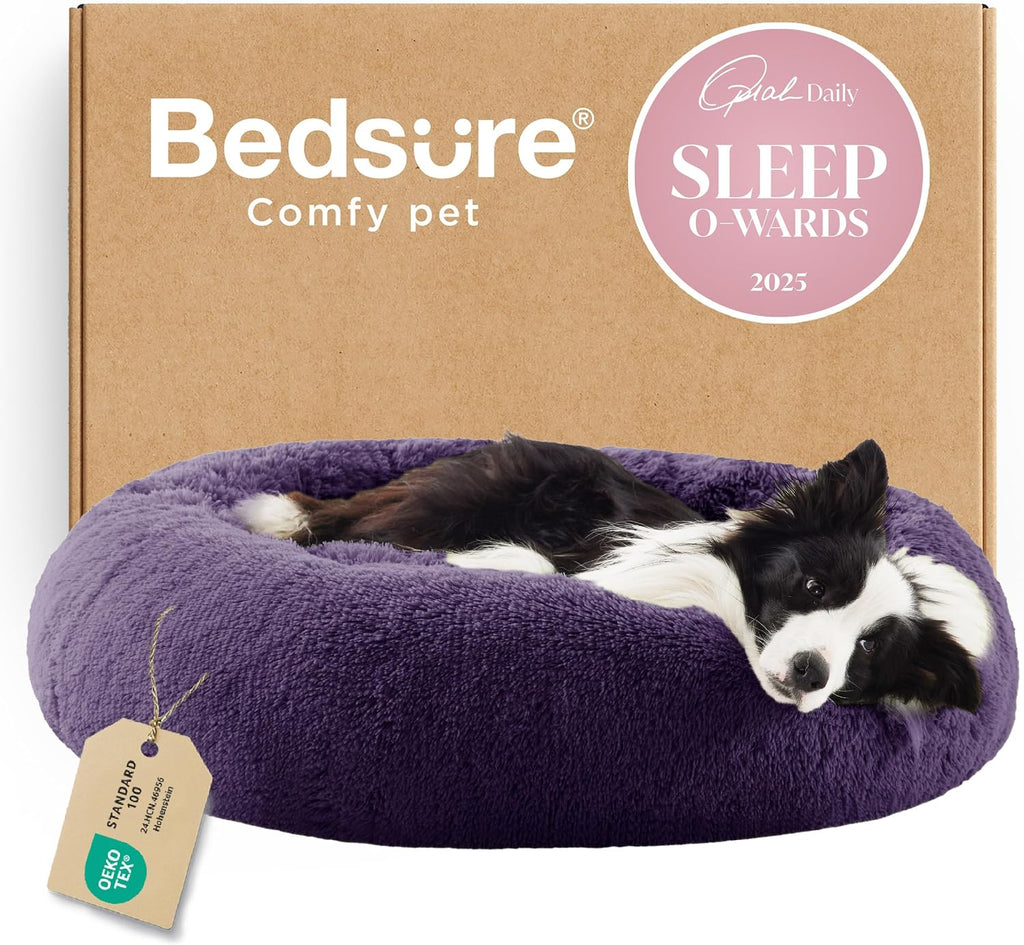 Bedsure Calming Dog Bed Medium Size Dog Donut Washable Pet Bed,30ins Camel