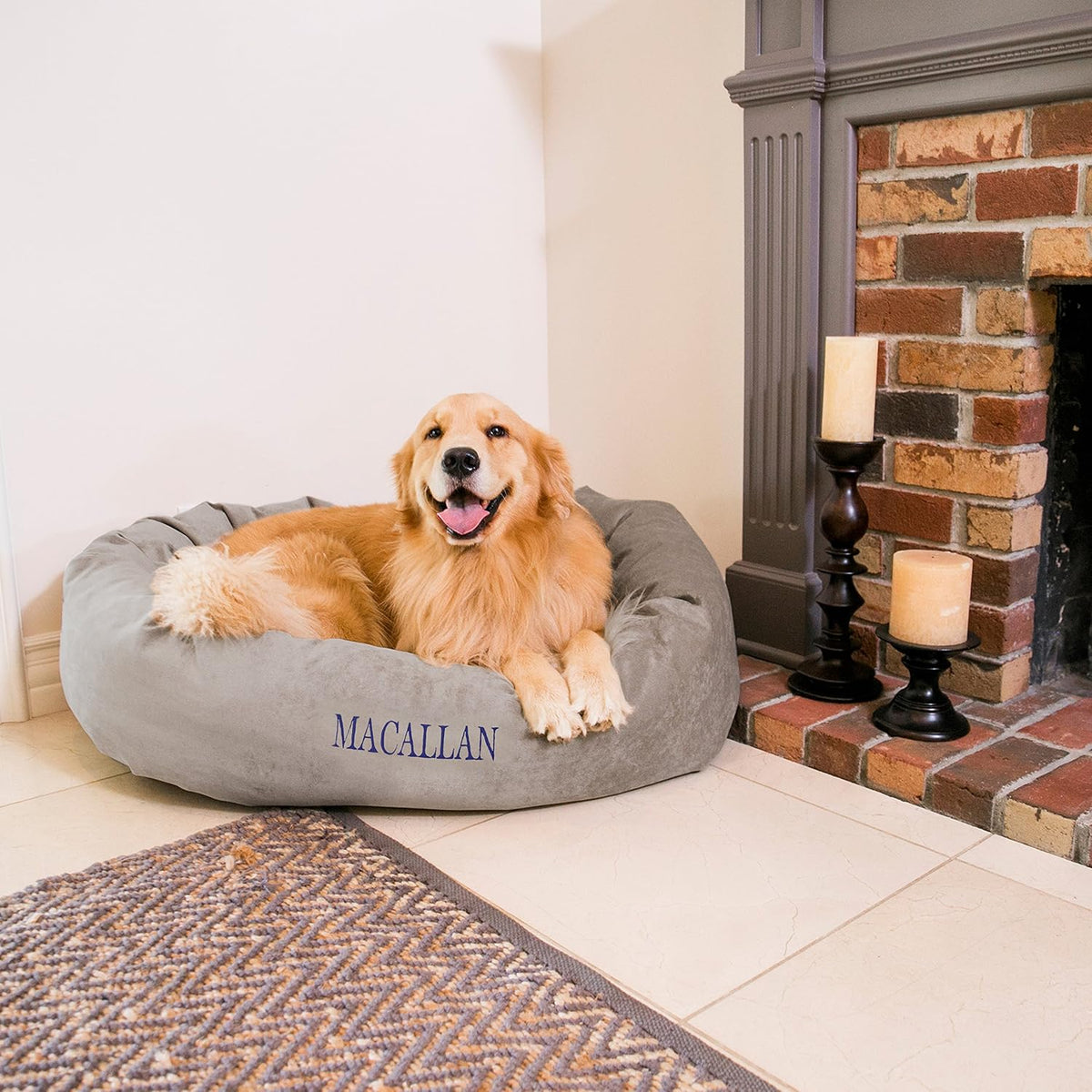 Majestic Pet Personalized Shredded Memory Foam Mix Calming Donut Dog Bed - 52 Inch, Washable & Soft, with Spine Support - Fluffy, Orange