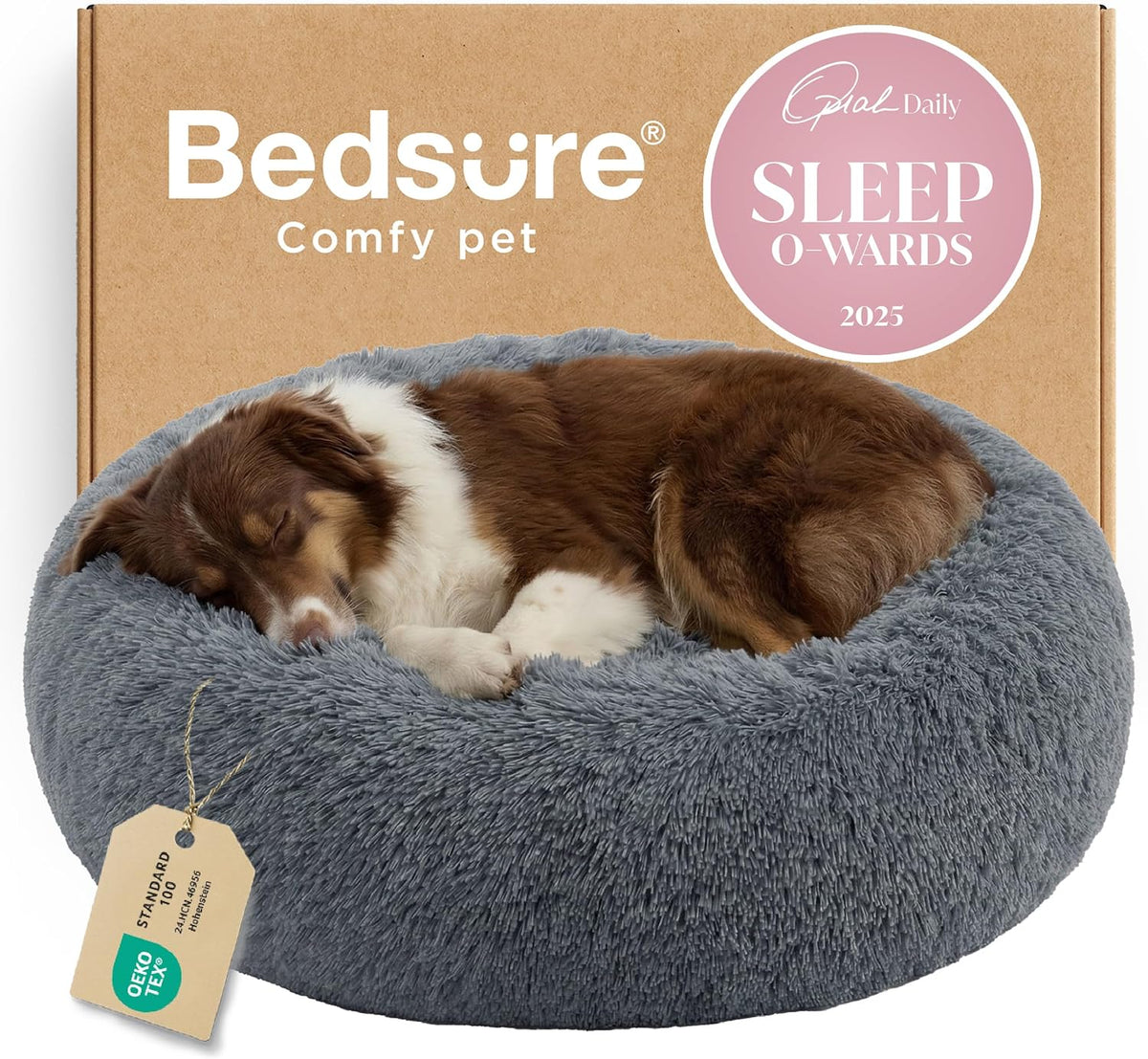 Bedsure Calming Dog Bed Medium Size Dog Donut Washable Pet Bed,30ins Camel