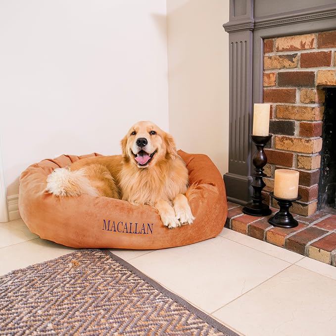 Majestic Pet Personalized Shredded Memory Foam Mix Calming Donut Dog Bed - 52 Inch, Washable & Soft, with Spine Support - Fluffy, Orange