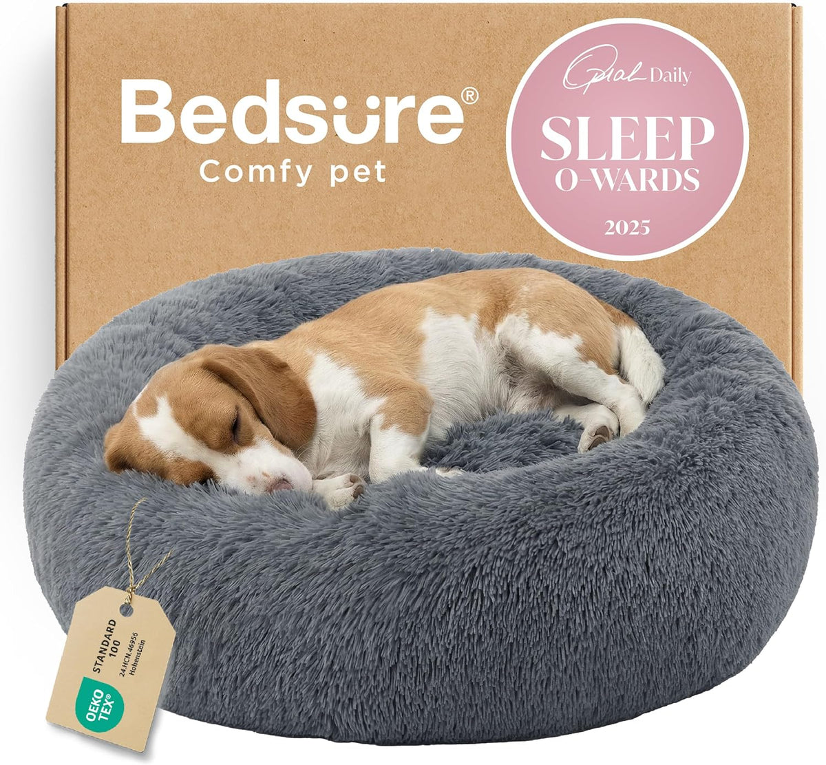 Bedsure Calming Dog Bed Medium Size Dog Donut Washable Pet Bed,30ins Camel