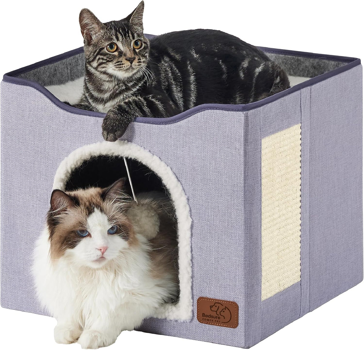 Bedsure Cat House Bed for Indoor Cats with Fluffy Ball and Scratch Pad,Grey