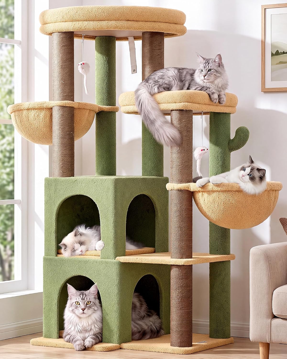 Globlazer Cat Tree Tower for Indoor Cats Large Adult, FC50, Light Grey