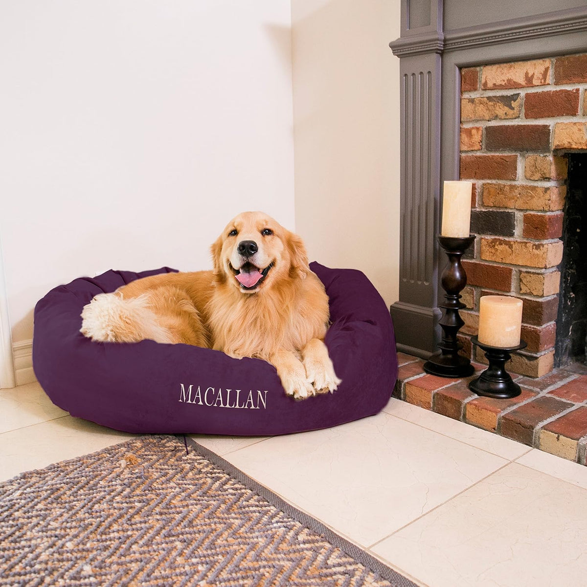 Majestic Pet Personalized Shredded Memory Foam Mix Calming Donut Dog Bed - 52 Inch, Washable & Soft, with Spine Support - Fluffy, Orange