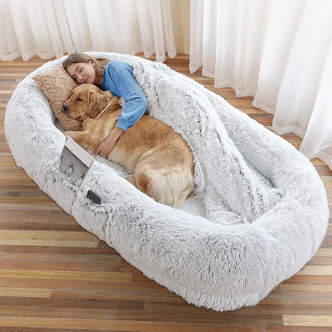 WROS Human Dog Bed for Adult, 71"x45"x12" Giant Calming Nest Beds, Grey