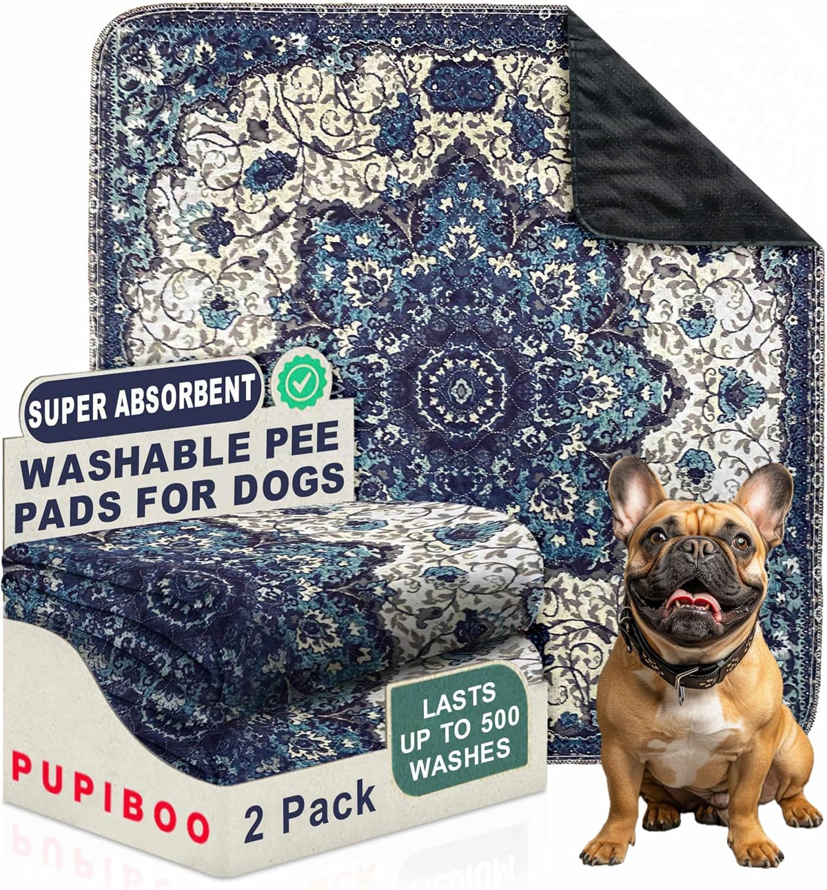 PUPIBOO Washable Pee Pads for Dogs and Cats - Super Absorbent Reusable Puppy Training Pads - 100% Waterproof, Leak-Proof & Non-Slip Whelping Pads for Pet Housebreaking