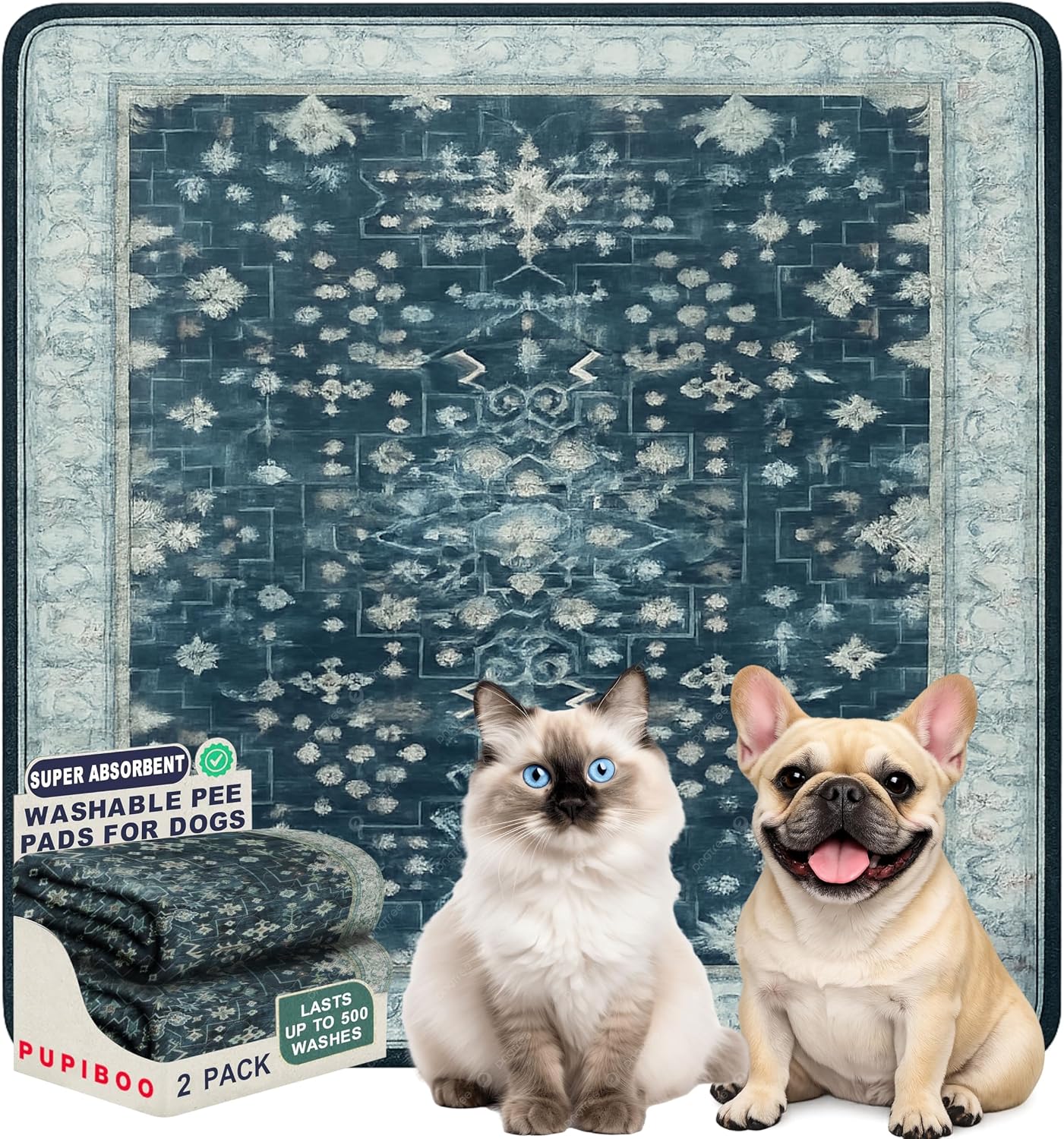 PUPIBOO Washable Pee Pads for Dogs and Cats - Super Absorbent Reusable Puppy Training Pads - 100% Waterproof, Leak-Proof & Non-Slip Whelping Pads for Pet Housebreaking