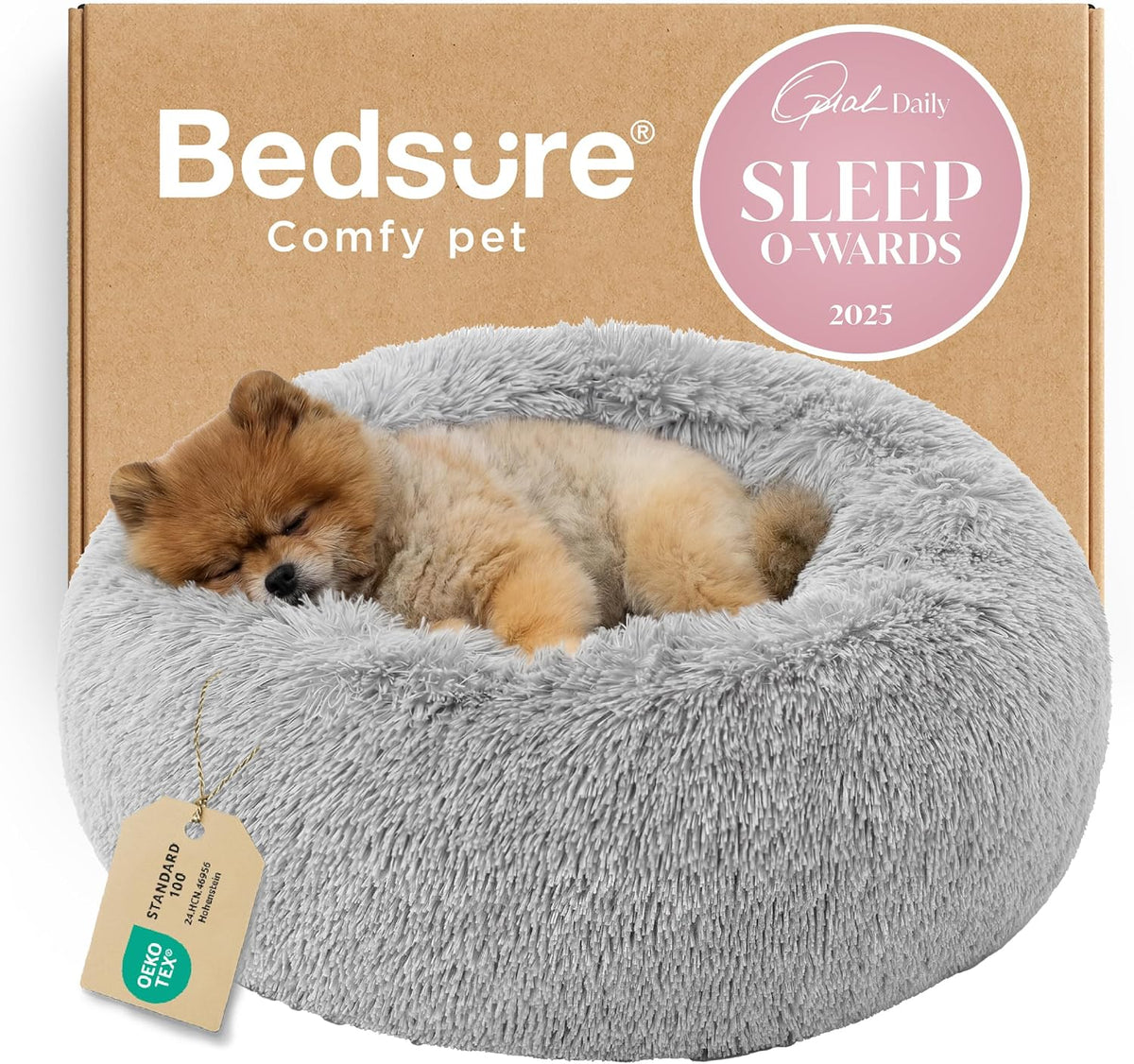 Bedsure Calming Dog Bed Medium Size Dog Donut Washable Pet Bed,30ins Camel