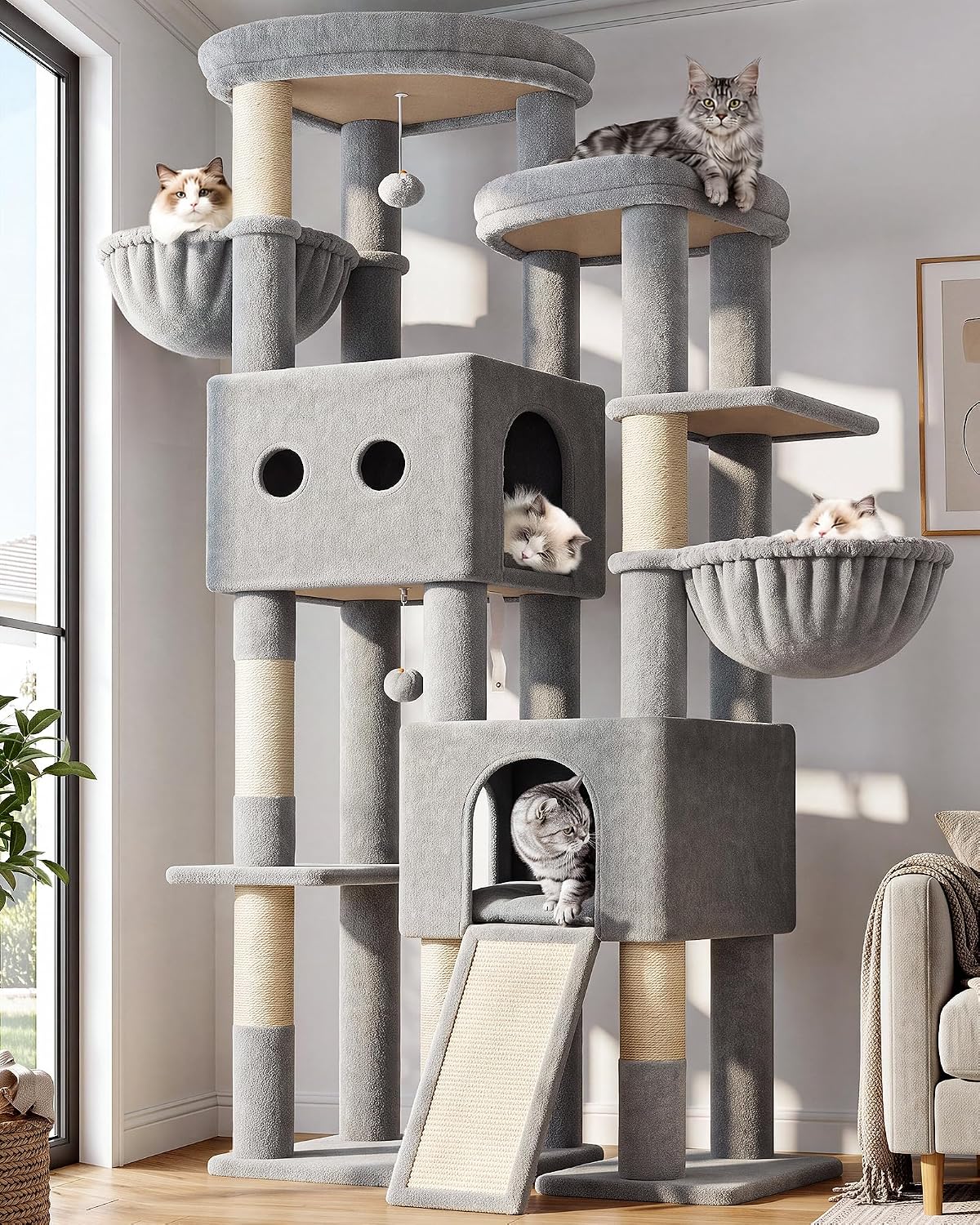Globlazer Heavy Duty Cat Trees for Big Cats Maine Coon, F61, Light Grey