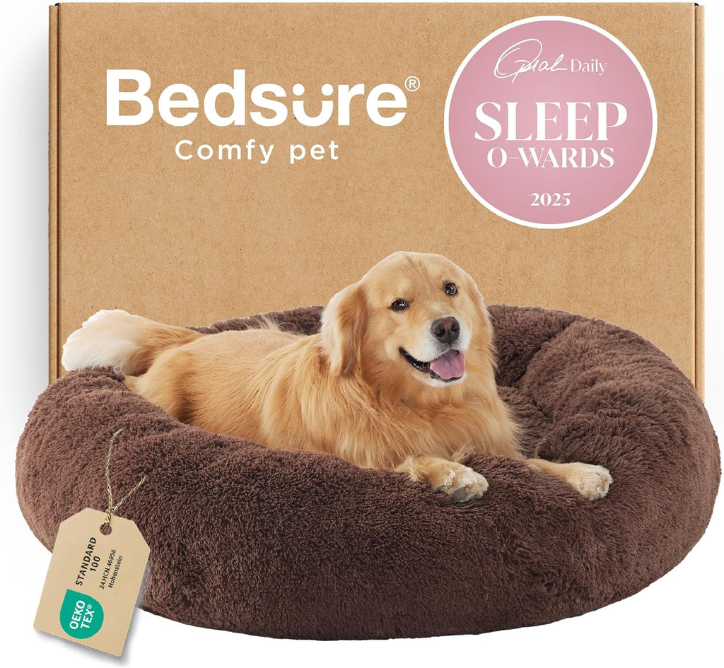 Bedsure Calming Dog Bed Medium Size Dog Donut Washable Pet Bed,30ins Camel