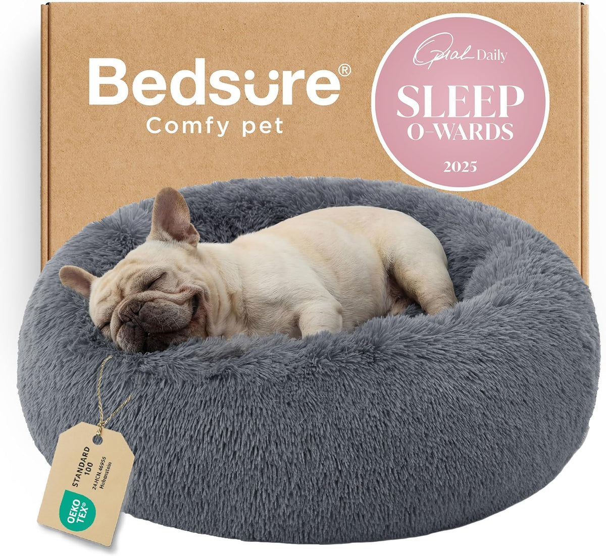 Bedsure Calming Dog Bed Medium Size Dog Donut Washable Pet Bed,30ins Camel