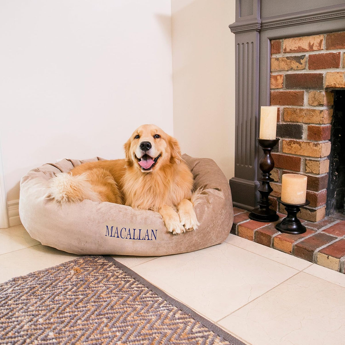 Majestic Pet Personalized Shredded Memory Foam Mix Calming Donut Dog Bed - 52 Inch, Washable & Soft, with Spine Support - Fluffy, Orange