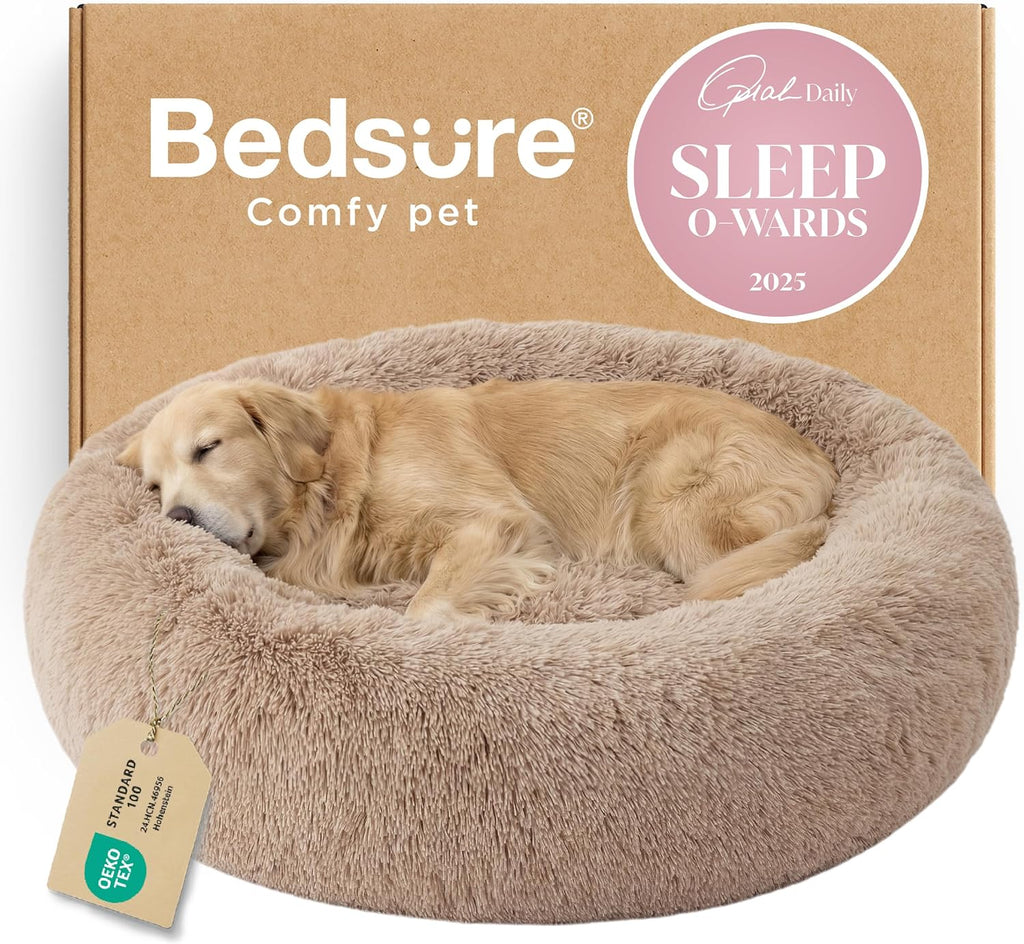 Bedsure Calming Dog Bed Medium Size Dog Donut Washable Pet Bed,30ins Camel