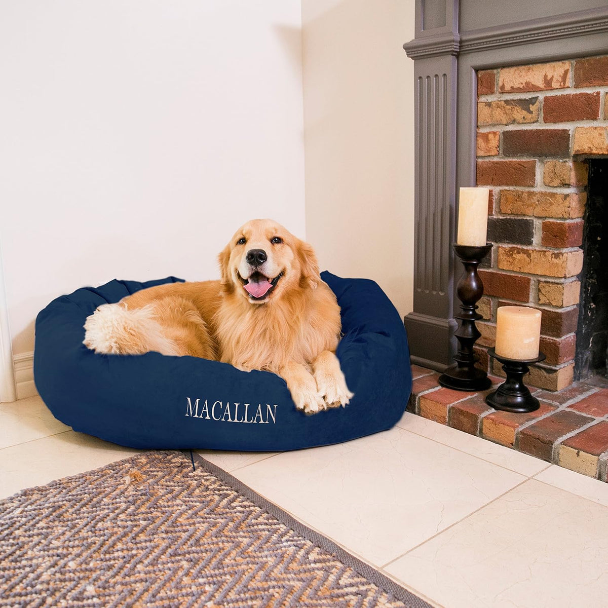 Majestic Pet Personalized Shredded Memory Foam Mix Calming Donut Dog Bed - 52 Inch, Washable & Soft, with Spine Support - Fluffy, Orange