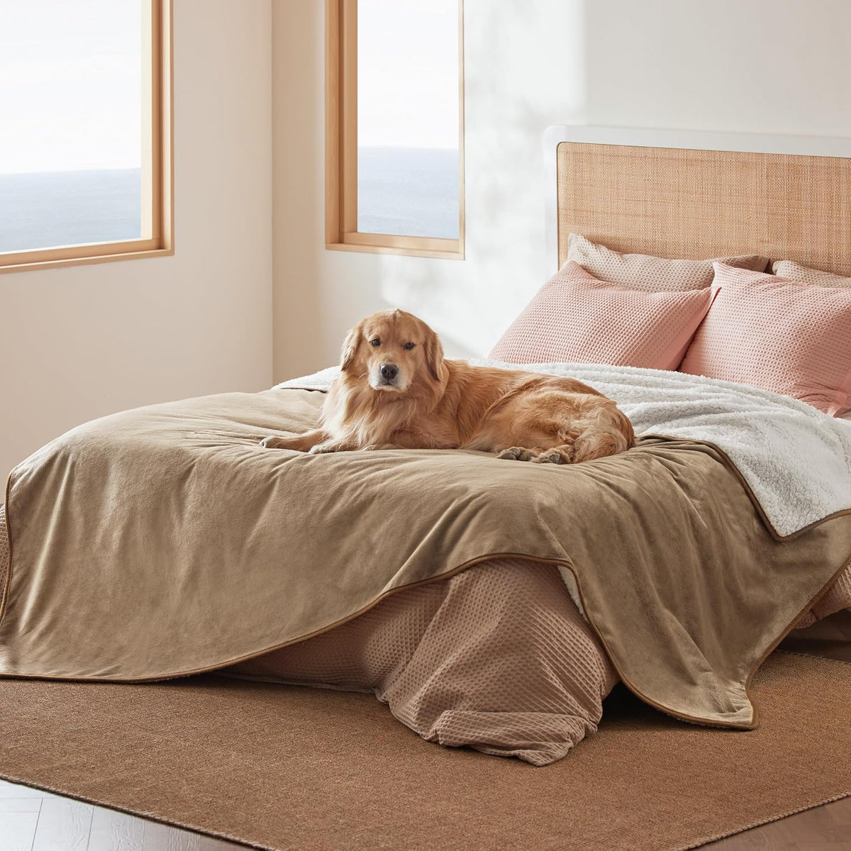 Bedsure Waterproof Dog Blankets for Large Dogs Sherpa Fleece Throw, 40X50