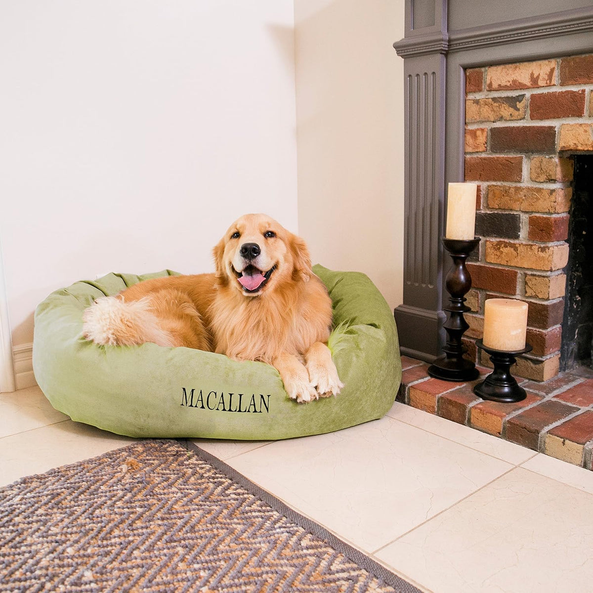 Majestic Pet Personalized Shredded Memory Foam Mix Calming Donut Dog Bed - 52 Inch, Washable & Soft, with Spine Support - Fluffy, Orange