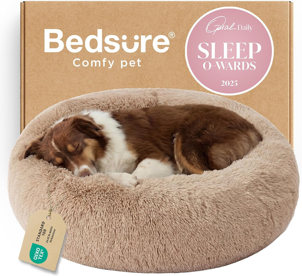 Bedsure Calming Dog Bed Medium Size Dog Donut Washable Pet Bed,30ins Camel