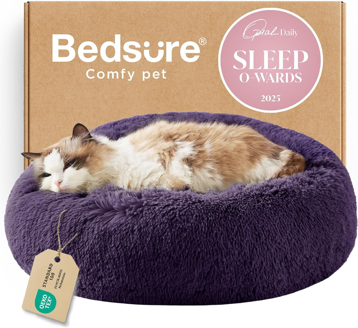 Bedsure Calming Dog Bed Medium Size Dog Donut Washable Pet Bed,30ins Camel