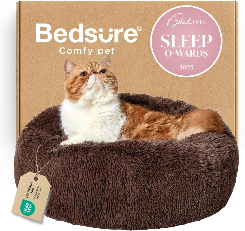 Bedsure Calming Dog Bed Medium Size Dog Donut Washable Pet Bed,30ins Camel