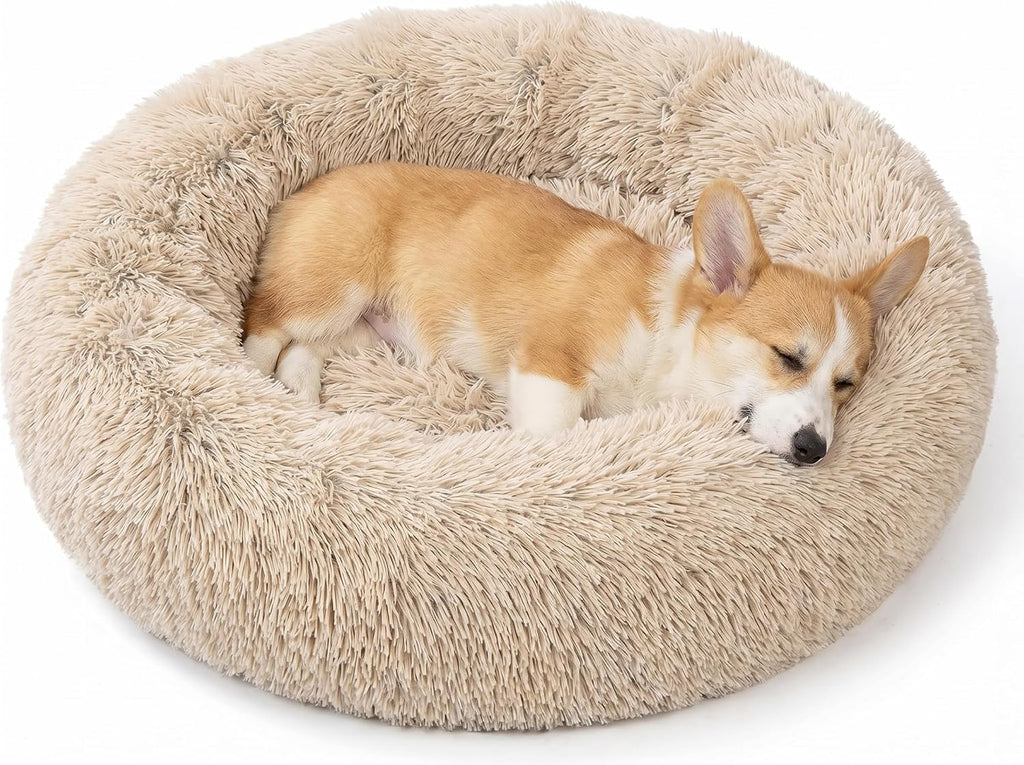 54 inches Calming Donut Dog Bed - 3X Durable Plush Faux Fur, Machine Washable & Non-Slip, Fits up to 210 lbs, Removable Cover, Dark Grey