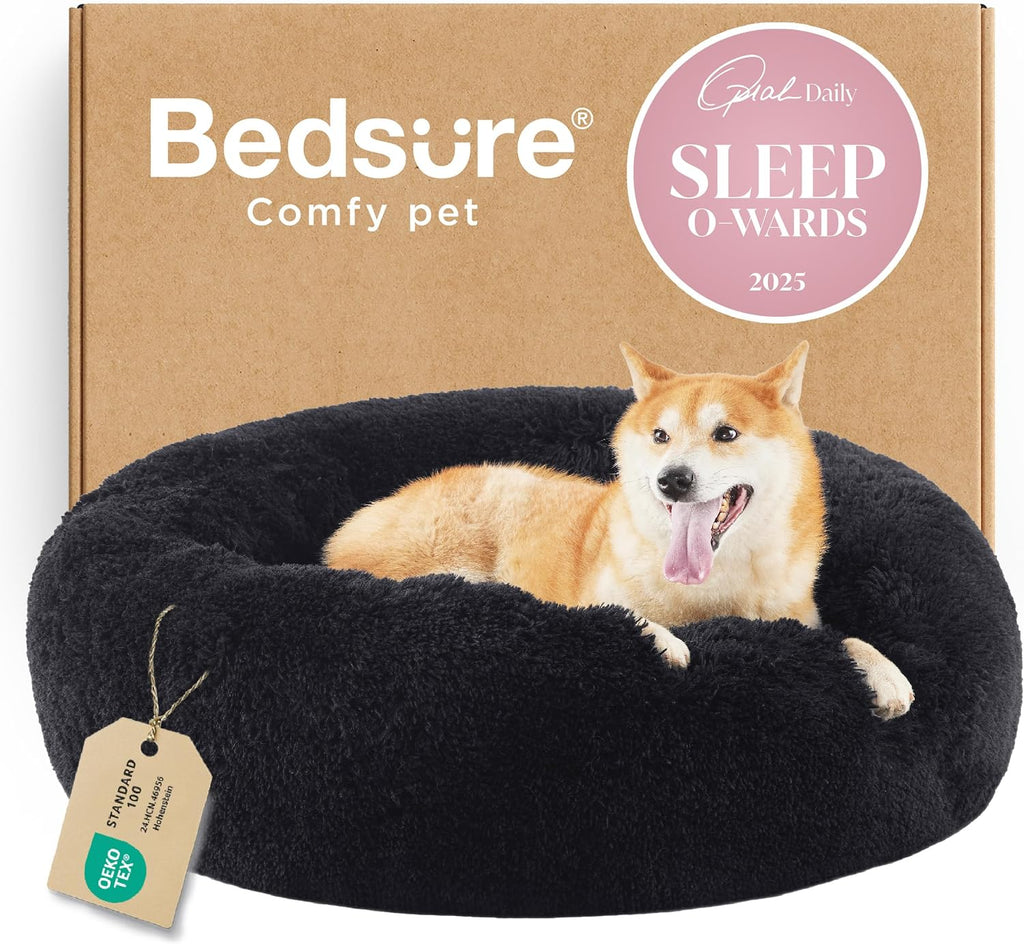 Bedsure Calming Dog Bed Medium Size Dog Donut Washable Pet Bed,30ins Camel