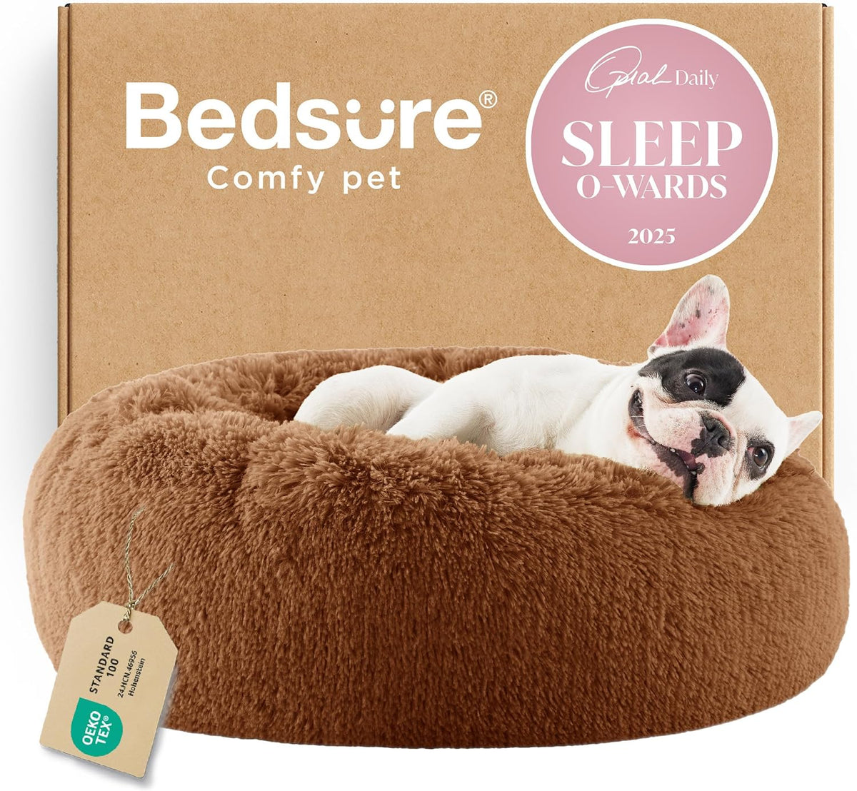 Bedsure Calming Dog Bed Medium Size Dog Donut Washable Pet Bed,30ins Camel