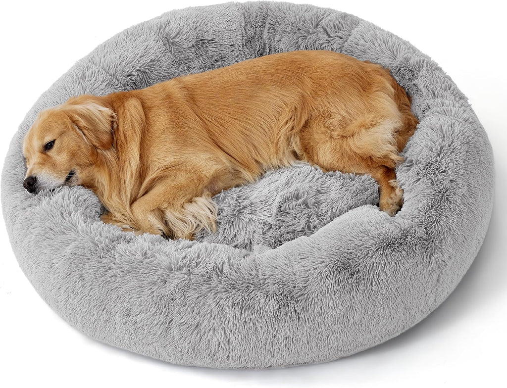 Bedsure Calming Dog Bed Medium Size Dog Donut Washable Pet Bed,30ins Camel