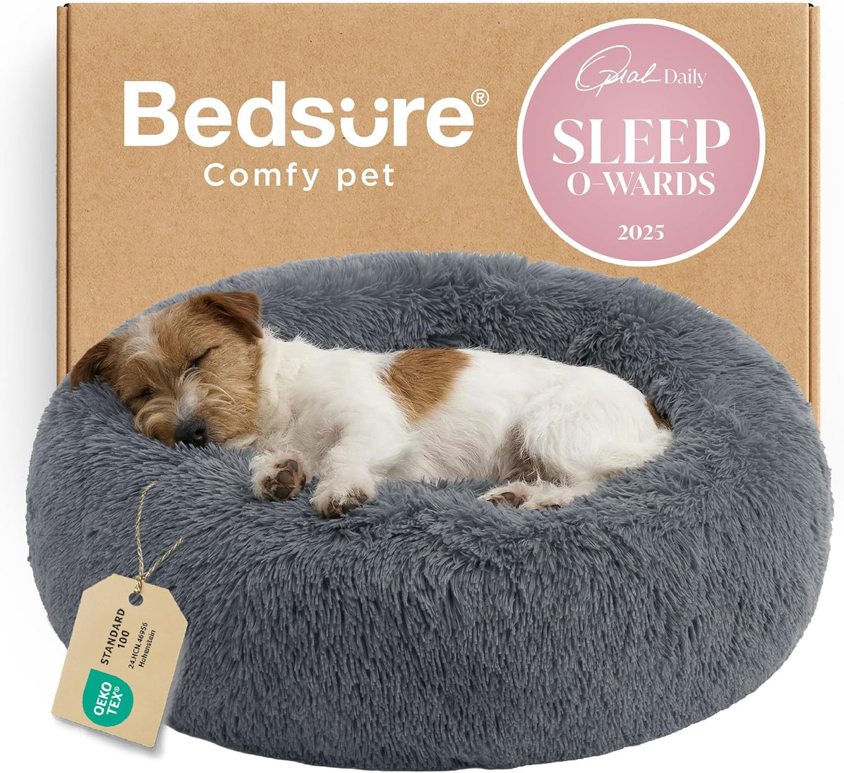 Bedsure Calming Dog Bed Medium Size Dog Donut Washable Pet Bed,30ins Camel