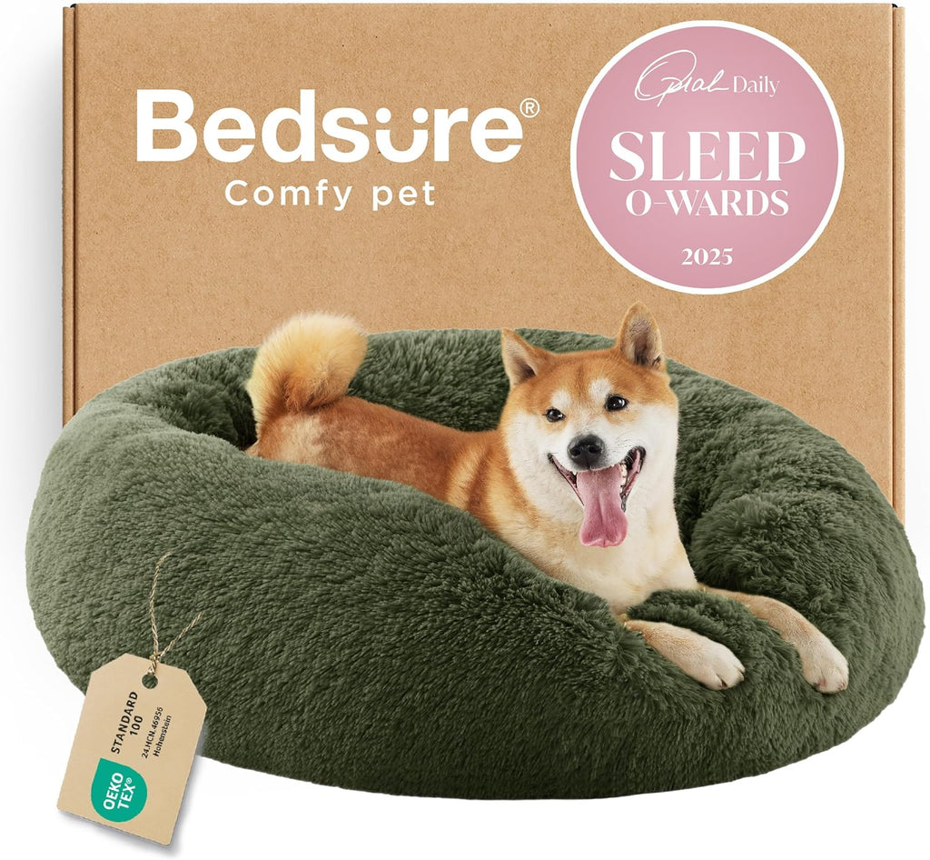 Bedsure Calming Dog Bed Medium Size Dog Donut Washable Pet Bed,30ins Camel