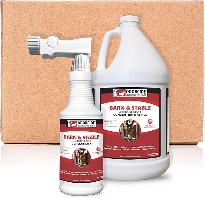 Odorcide Barn & Stable Odor Eliminator for Strong Odor – Cattle & Horse Supplies to Remove Odors – Animal-Safe All Surfaces Deodorizer – Non-Enzymatic Odor Neutralizer Horse Barn Supplies (Kit)