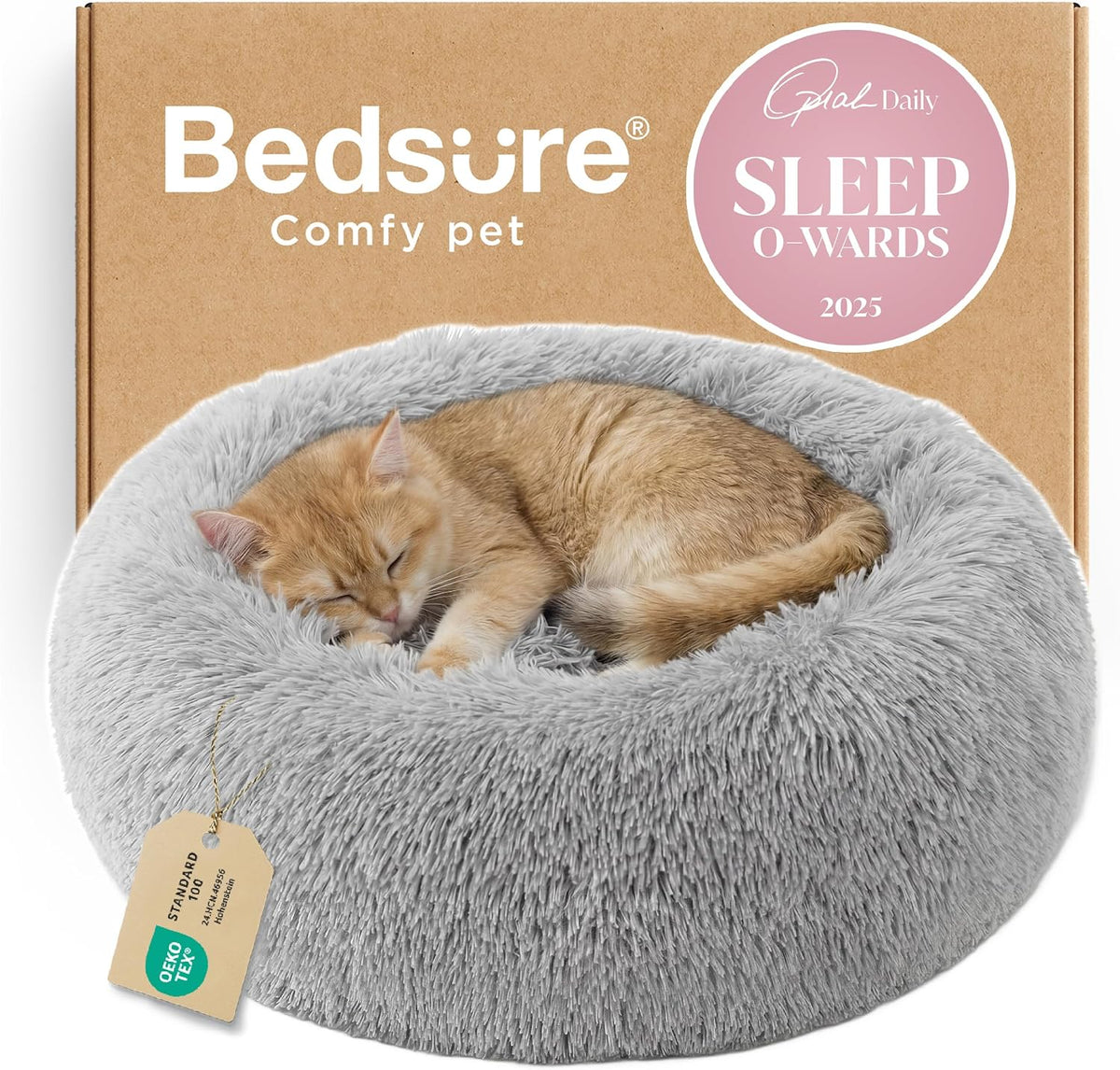 Bedsure Calming Dog Bed Medium Size Dog Donut Washable Pet Bed,30ins Camel