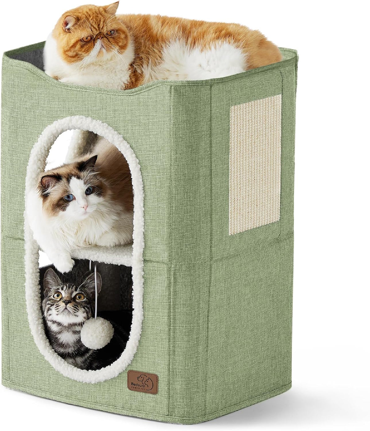 Bedsure Cat House Bed for Indoor Cats with Fluffy Ball and Scratch Pad,Grey